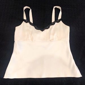 Tahari 100% silk cami with blk lace detail